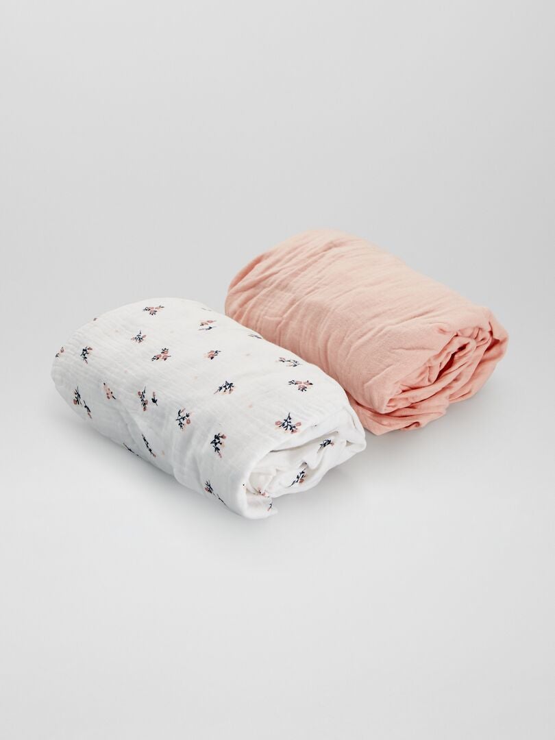 Conjunto de 2 lençóis de algodão com elástico - BRANCOS