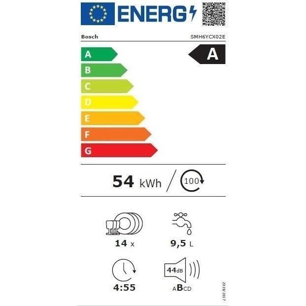Lave-vaisselle tout encastrable BOSCH SMH6YCX02E SER6 - 14 couverts - 44 dB - Classe A - porte à glissières - tiroir à couverts
