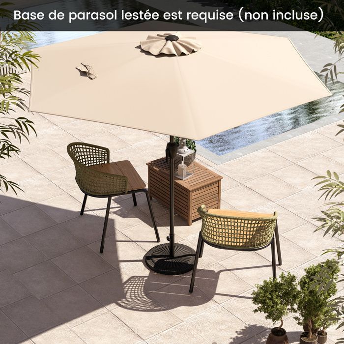 Tuinparasol 230 cm - COSTWAY - Verstelbare hoek 35° - Kantelmechanisme met drukknop - Draaihendel - Geventileerd doek voor terras, beige
