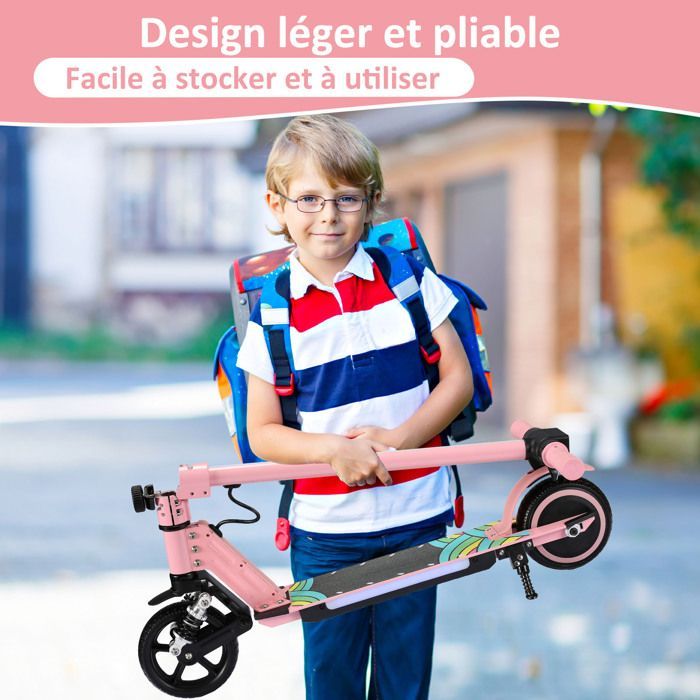 Monopattino elettrico per bambini con ammortizzatori - Luci al neon colorate - 130W - Monopattino pieghevole - Schermo LCD - Età 6-12 anni - Rosa