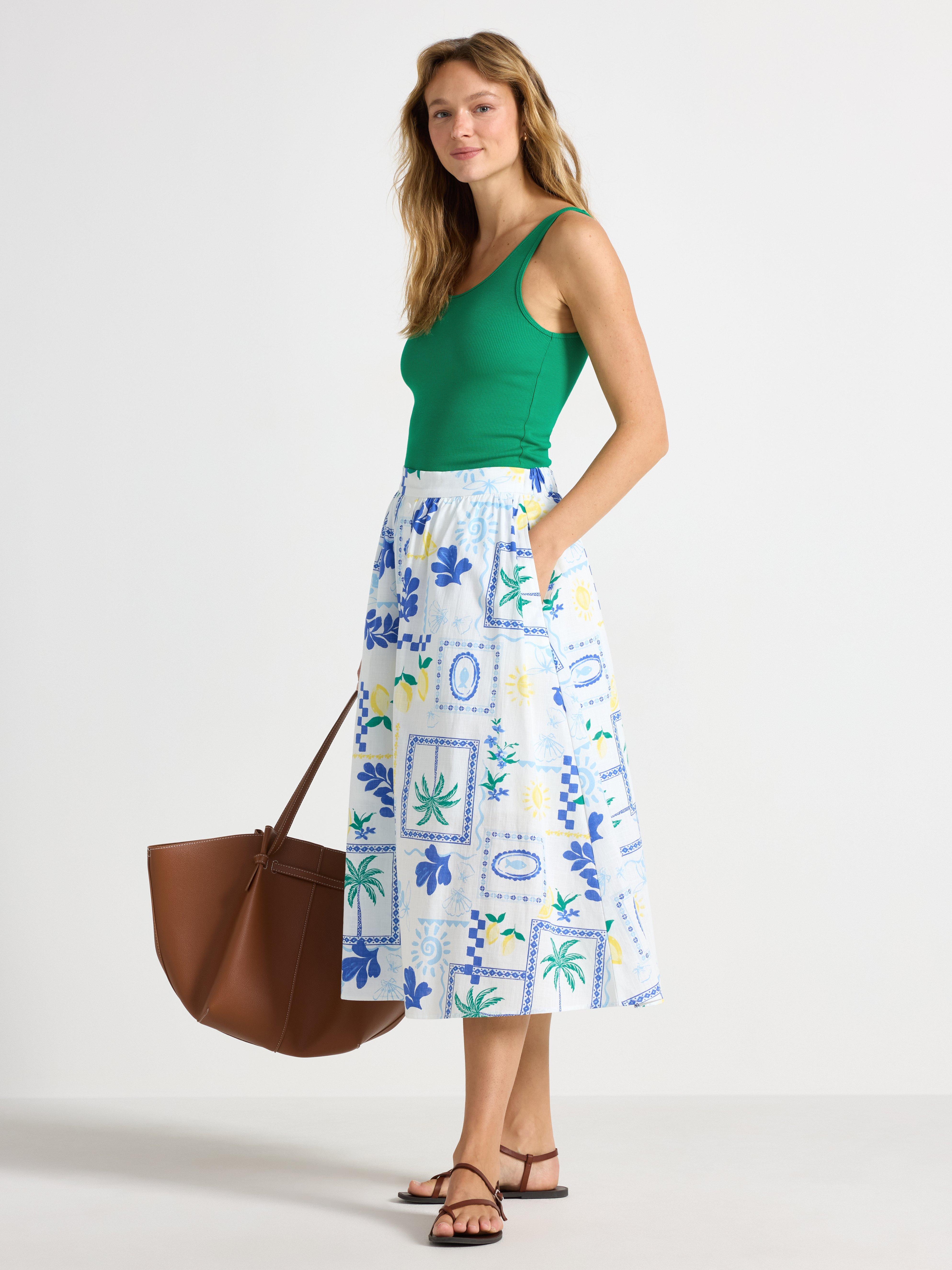 Falda midi color blanco roto