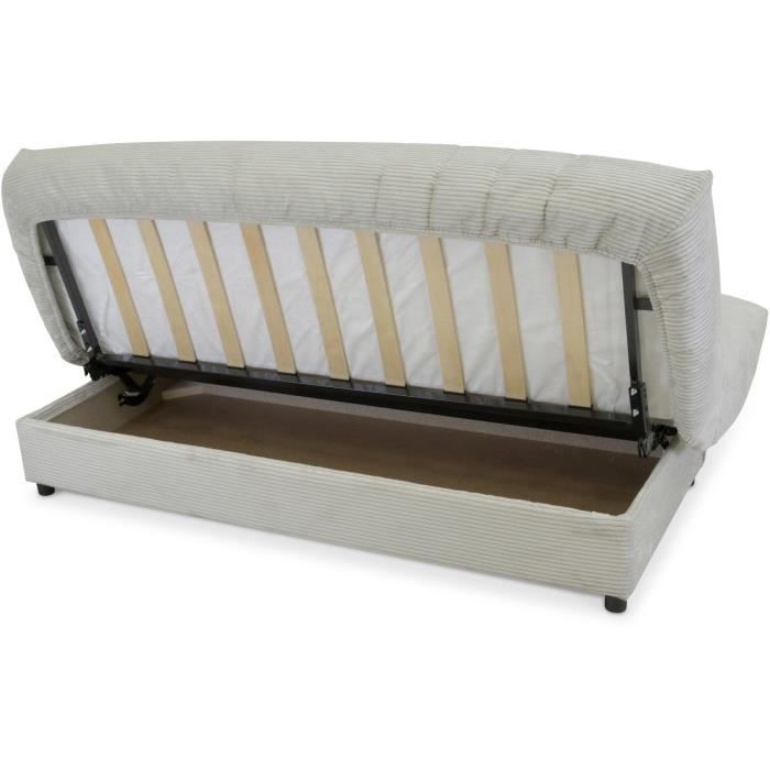 Klik-klak slaapbank - BEIJA - 3-zits - Beige corduroy - 130 x 190 x 13 cm