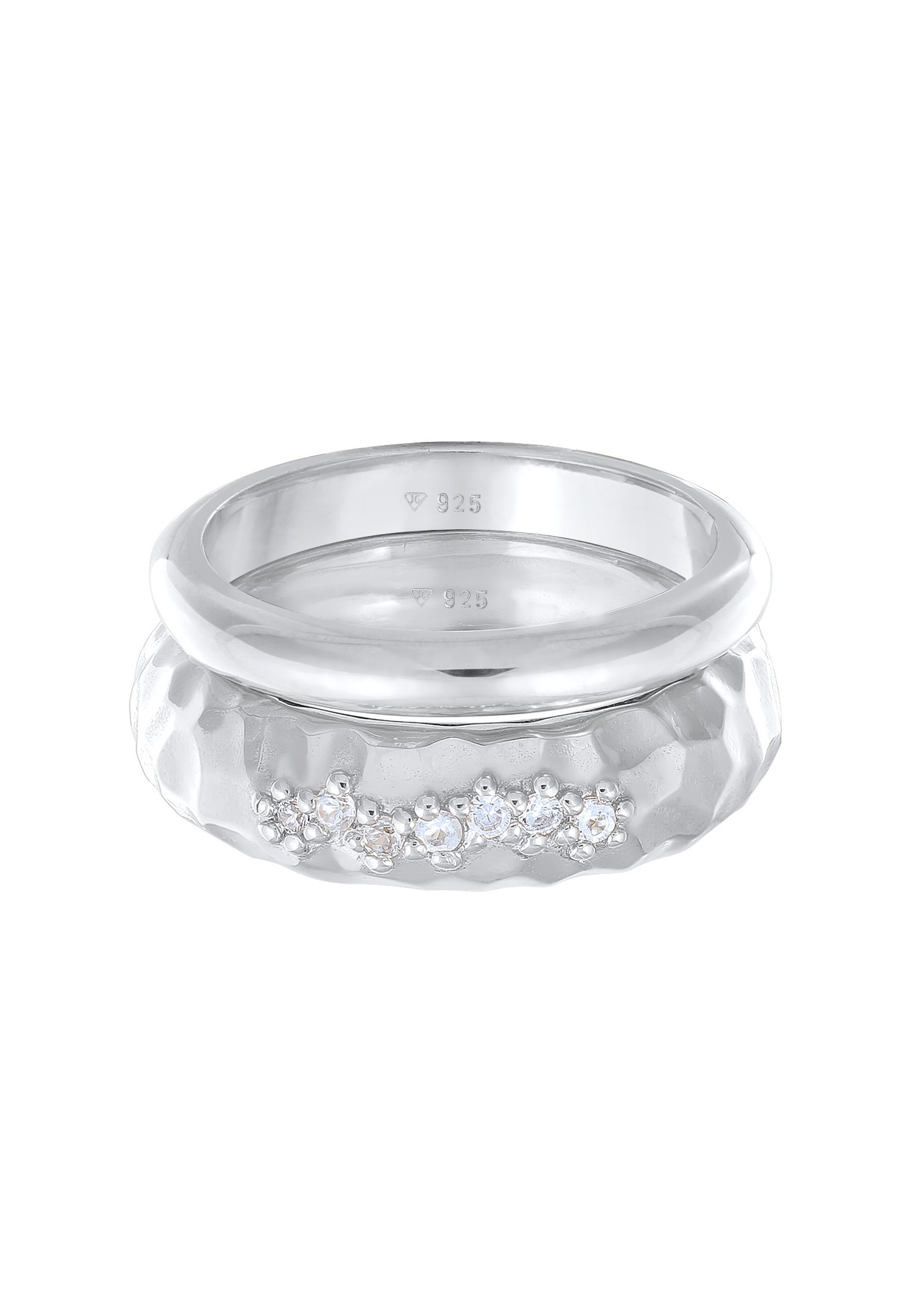 Elli PREMIUM Femmes Bande Set de 2 Martelé avec Topaze en Argent Sterling 925 Rhodié