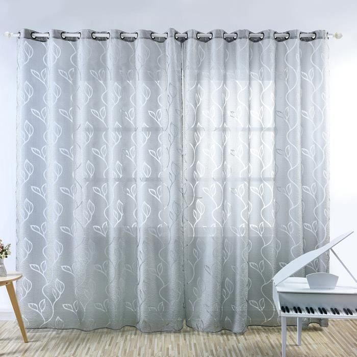 Lot de 2 Rideau Voilage - Décoration de Maison - 100 x 250 cm - Gris