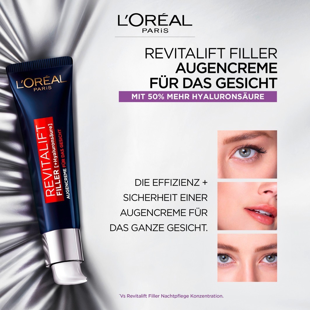 L'Oréal Paris Revitalift krema za oči, filer protiv starenja s hijaluronskom kiselinom za lice – 30 ml