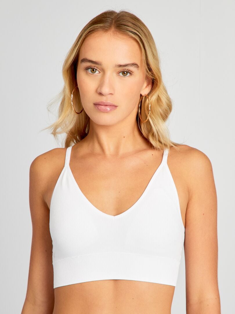 Sutiã esportivo triangular canelado - BRANCO