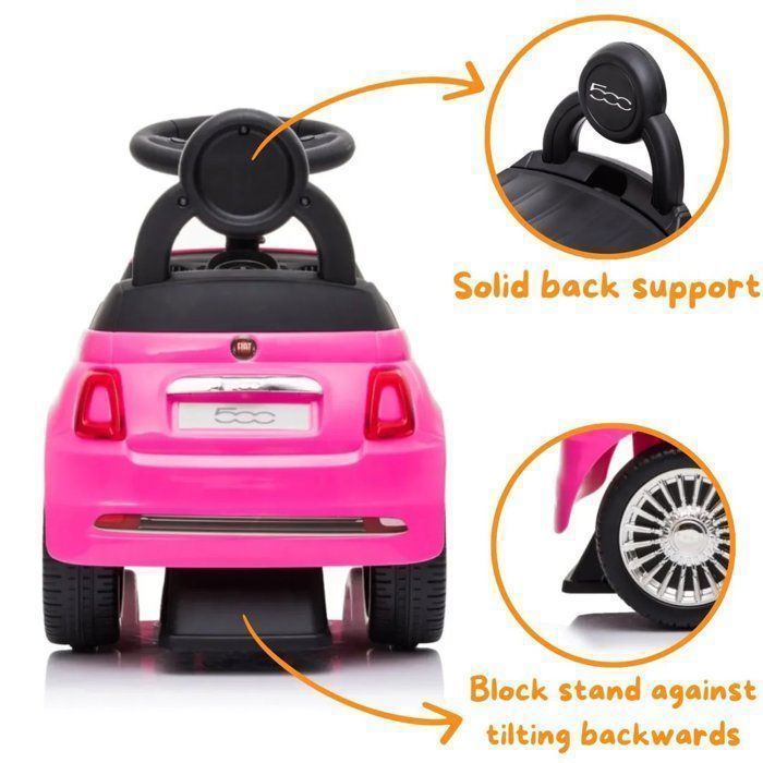 Fiat 500 giocattolo cavalcabile - Auto per bambini con licenza ufficiale, adatta a bambini da 1 a 3 anni - Rosa - Clacson e bagagliaio - Ausilio per camminare