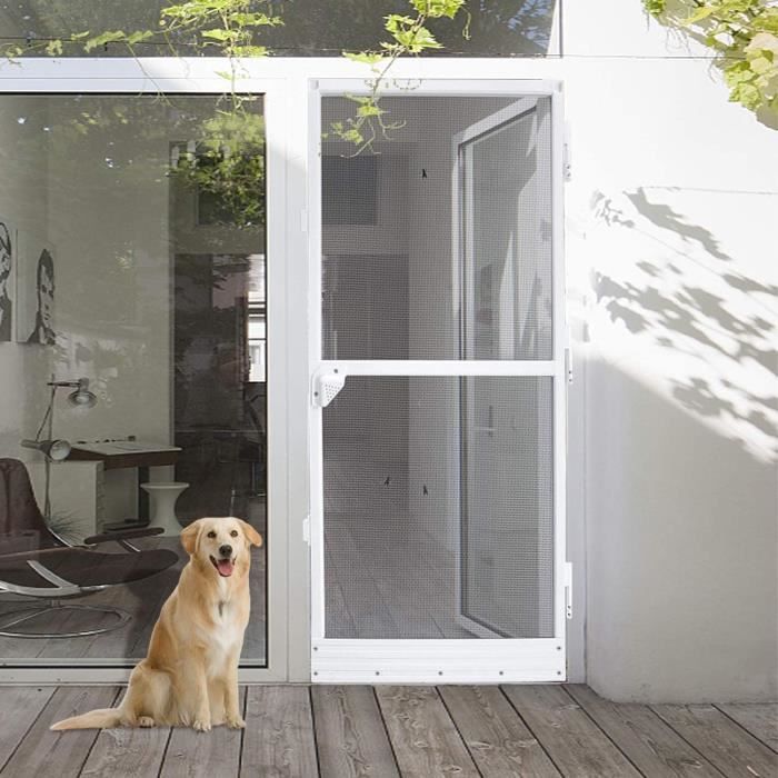 Mosquitera para puerta - NAIZY - 120 x 240 cm - Aluminio blanco - Tejido de fibra de vidrio gris - Ajustable