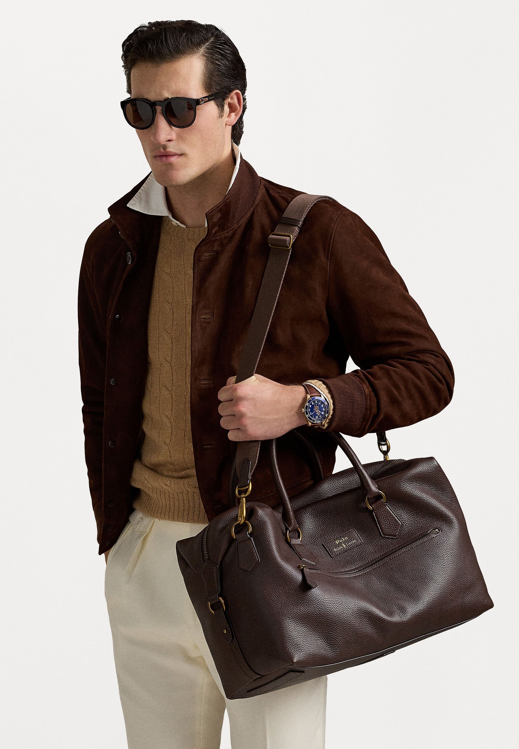 Borsa da viaggio Polo Ralph Lauren in pelle martellata - Borsa da weekend - marrone scuro