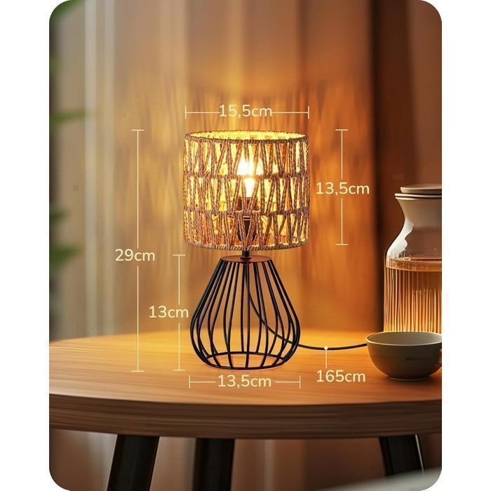 Lámpara de mesa EDISHINE de estilo bohemio vintage, de hierro y tela tejida a mano, incluye bombilla LED E14.