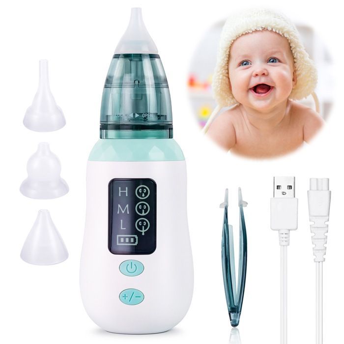 Aspirador nasal eléctrico para bebés, con 5 niveles de succión ajustables y 3 boquillas de succión, para recién nacidos, lactantes y bebés.
