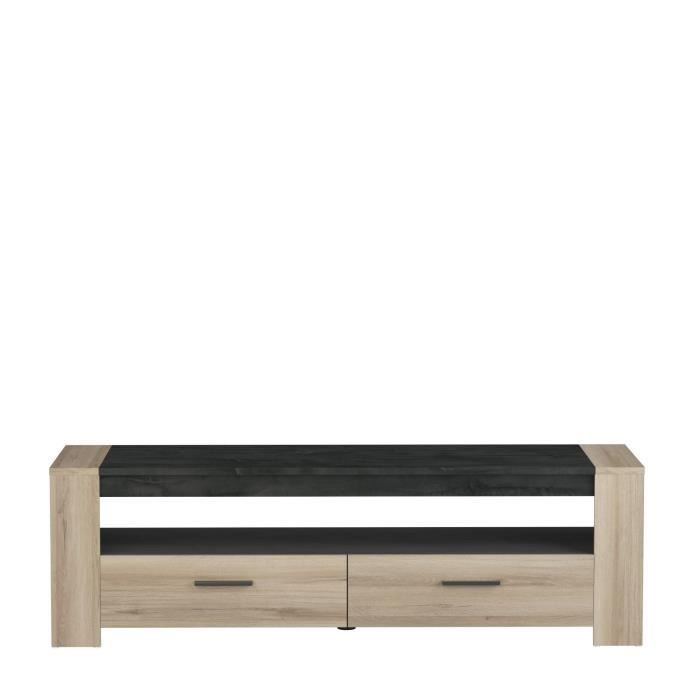 Conjunto de salón SHEFFIELD compuesto por: mesa de centro con doble estante superior e inferior + mueble para TV con 2 cajones - DEMEYERE