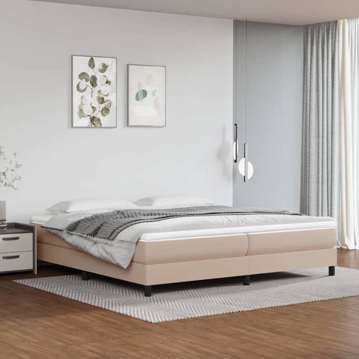 Brun 200 x 200 cm - Træseng - Maksimal belastning 150 kg - Cappuccino fjedreseng 200x200 cm kunstlæder 005_370017