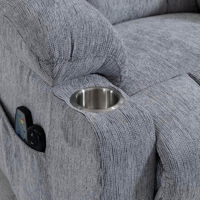 Sedia a rotelle elettrica regolabile (grigio chiaro): ausilio per alzarsi, massaggio, riscaldamento, poggiapiedi, 2 tasche, portabicchiere (per anziani)