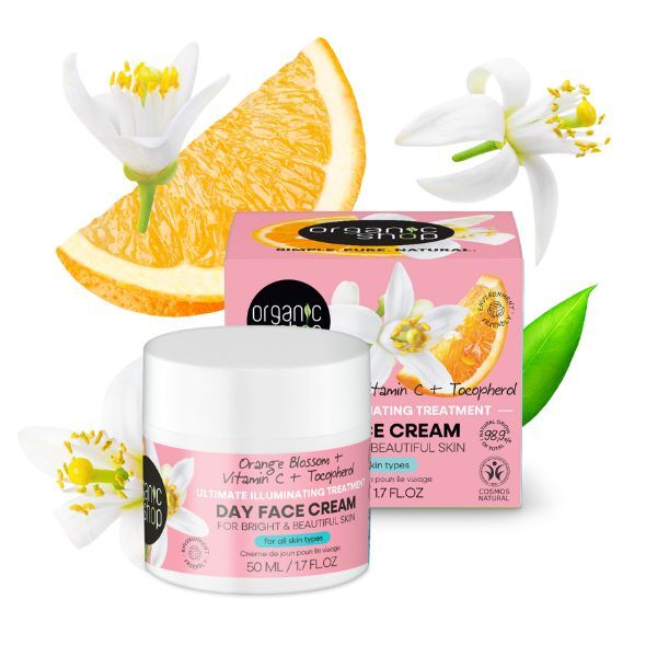 Crema de día iluminadora con aroma a flor de naranjo de Organic Shop, 50 ml
