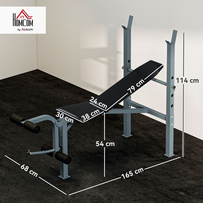 Banco de pesas - HOMCOM - para entrenamiento completo de levantamiento de pesas, respaldo ajustable - acero - negro