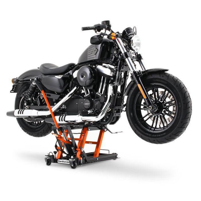 ConStands Mid-lift L Scissor Lift for Motorcycles, Hydraulic Lift for Choppers, 680kg, Orange