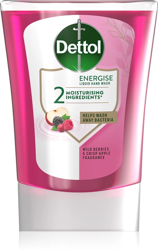 Dettol Energise šķidrās roku mazgāšanas līdzekļa bezkontakta ziepju dozatora uzpilde ar meža ogām un kraukšķīgiem āboliem