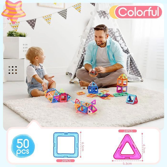 Magnetic Construction Set for Kids - 50 Pieces - Educational Games, Gift for Boys and Girls, Ages 3+