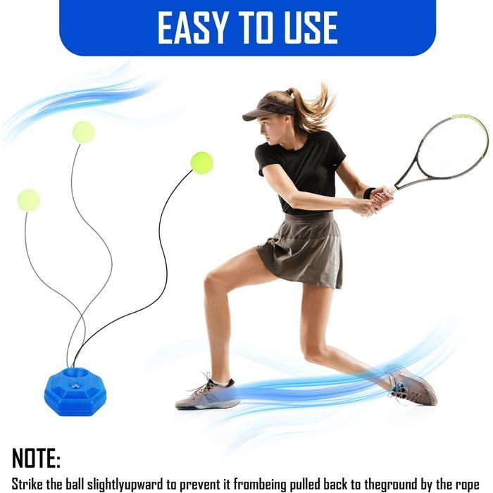 Entrenador de tenis portátil con 3 pelotas de rebote, equipo práctico para el autoentrenamiento.