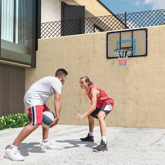 Basketball hoop - SPORTNOW - wall-mounted with special net for all-weather indoor/outdoor use - steel - 113x73cm - black