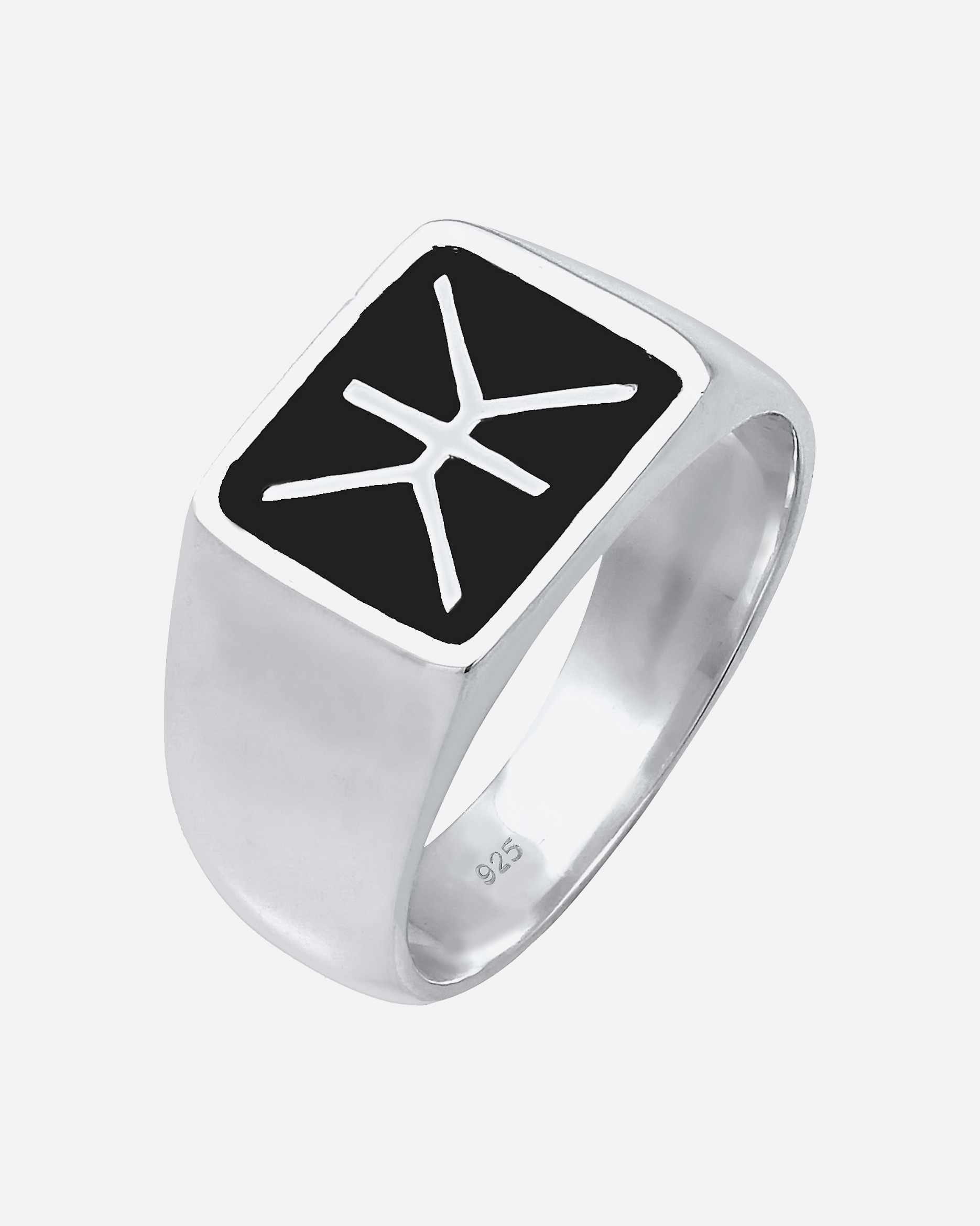 KUZZOI Hommes sceau logo basique émail noir en argent sterling 925