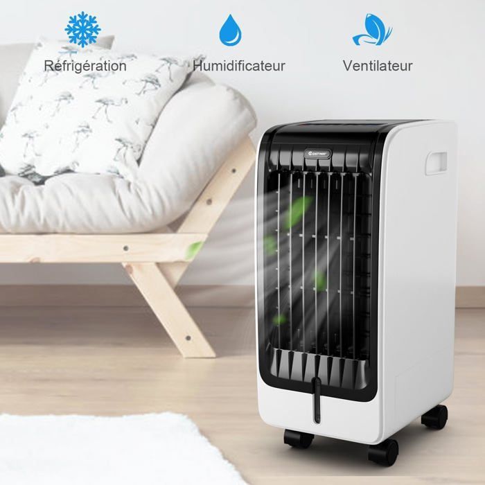 Enfriador de aire COSTWAY 6L 4 en 1 - Aire acondicionado portátil, ventilador de 75W - Control remoto - Temporizador de 8 horas - 3 velocidades - 32x25x57 cm - Pantalla LCD