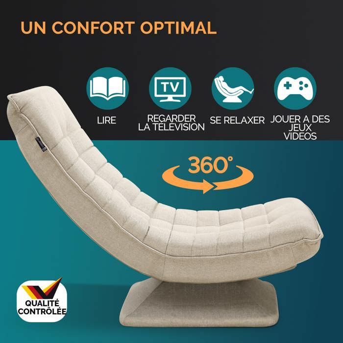 CASARIA® Fauteuil tout confort pivotant à 360° Crème capacité de charge de 150kg siège de gaming 58x57x84/87cm relaxation