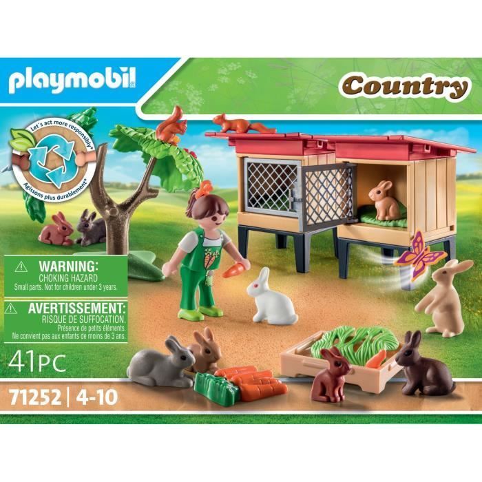 PLAYMOBIL 71252 Niño con recinto y conejos, Granja rural, Animales de granja, Para mayores de 4 años