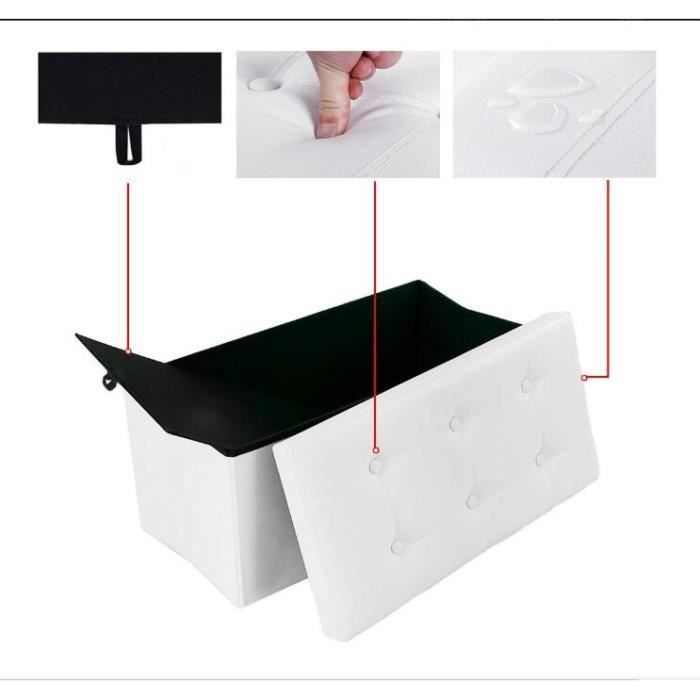 Canapé Pouf avec coffre de rangement - TEENO - Blanc - Simili cuir - 76 x 38 x 38 cm