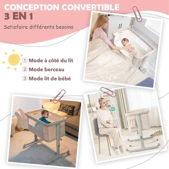 Berço COSTWAY Baby para dormir junto com a família, com 5 alturas ajustáveis, capacidade de carga de 9 kg, berço de malha respirável com bolsa de transporte para bebês de 0 a 6 meses, bege.