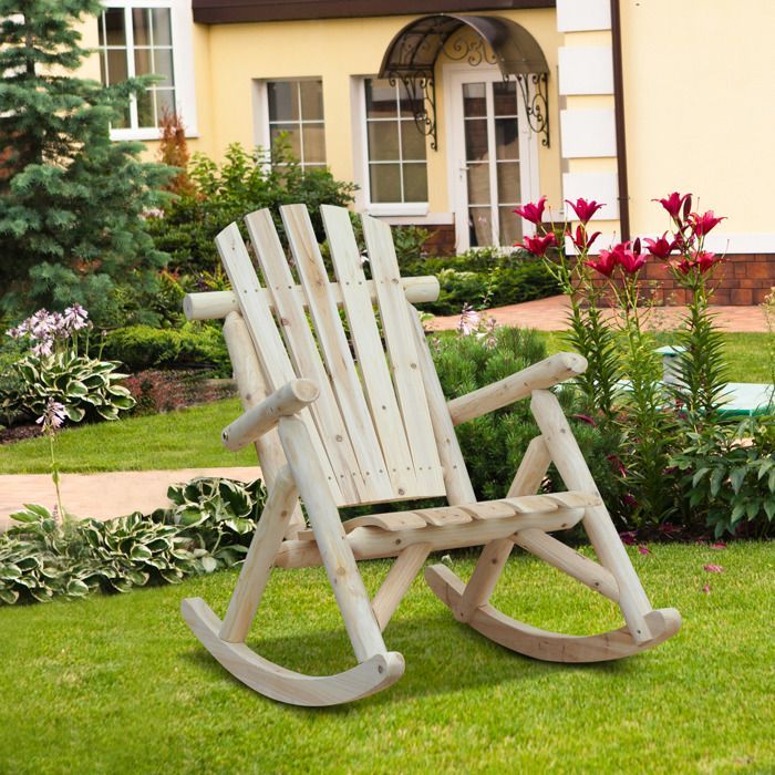 Silla de jardín Adirondack - Outsunny - estilo neorretro, asiento y respaldo ergonómicos - madera de pino - natural