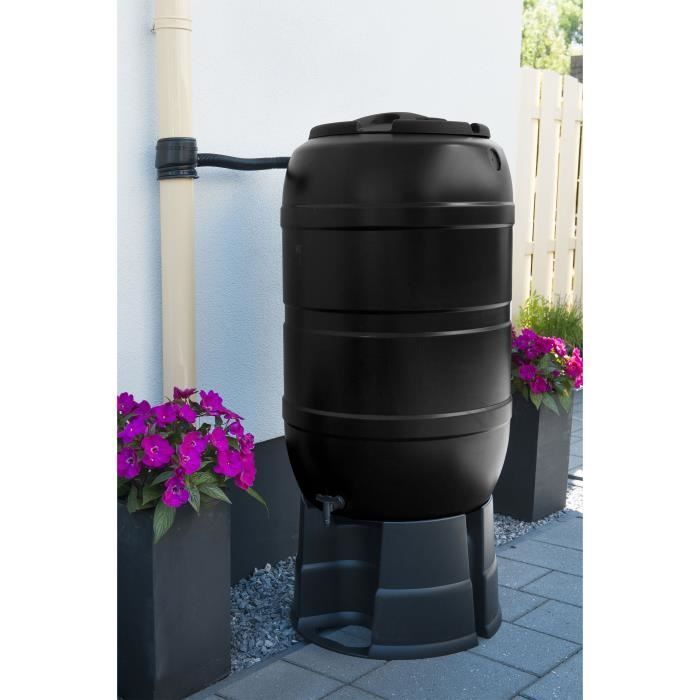 Kit de depósito de agua NATURE - 210 litros - Forma de barril - Resistente a los rayos UV - Fabricado en Europa - Negro