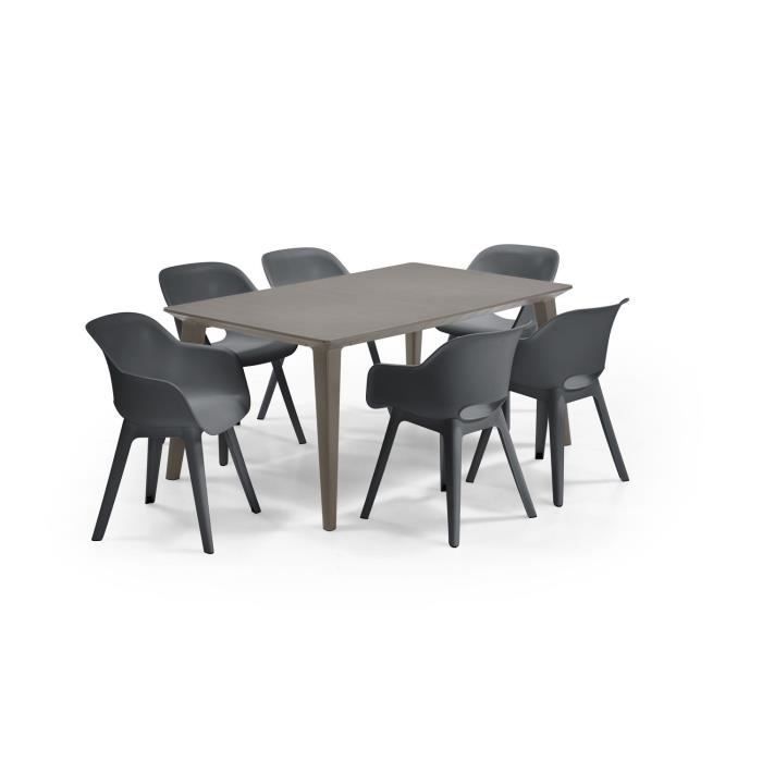 Mesa ALLIBERT GARDEN LIMA 160x100cm - Capuchino + 3 juegos de 2 sillones AKOLA Grafito - Resina