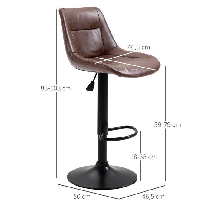 Tabourets de bar vintage - HOMCOM - lot de 2 réglable pivotant repose-pied cuisine bistro - synthétique - marron effet vieilli
