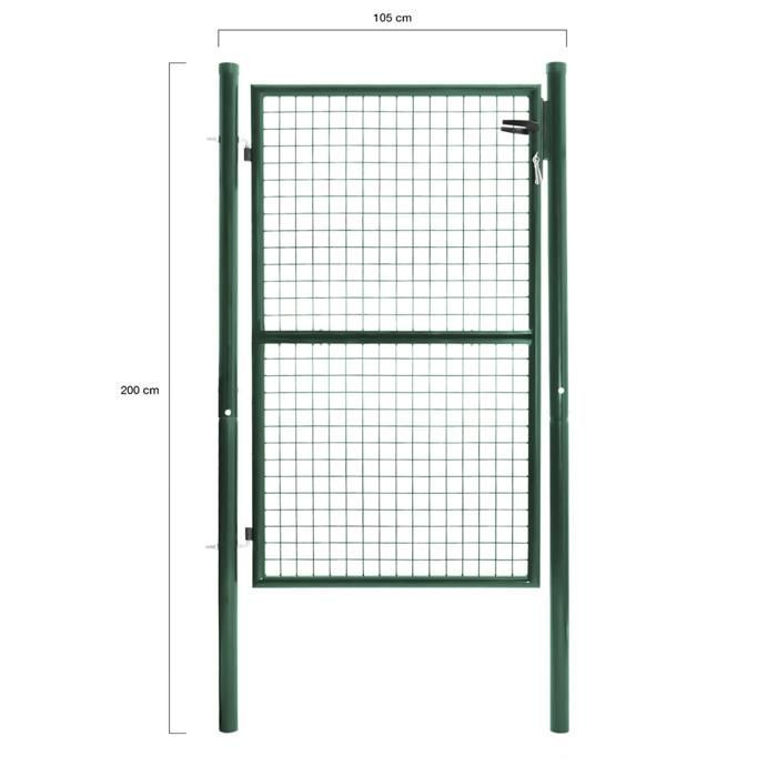 IDMARKET Portillon de jardin 105 x 150 cm en acier vert avec serrure et poignée