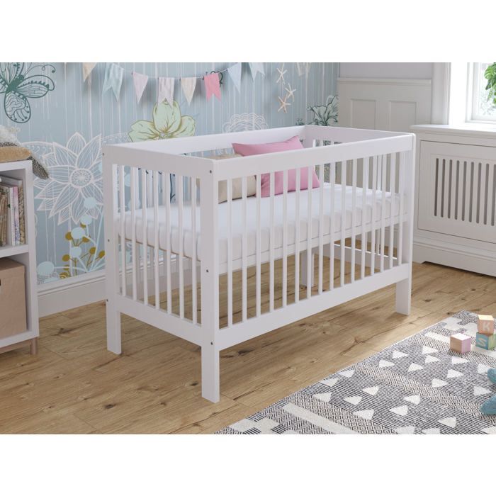 Lit Bebe Evolutif en Bois Blanc 120x60cm, Transformable en Un Canapé-lit avec Une Barrière de Sécurité
