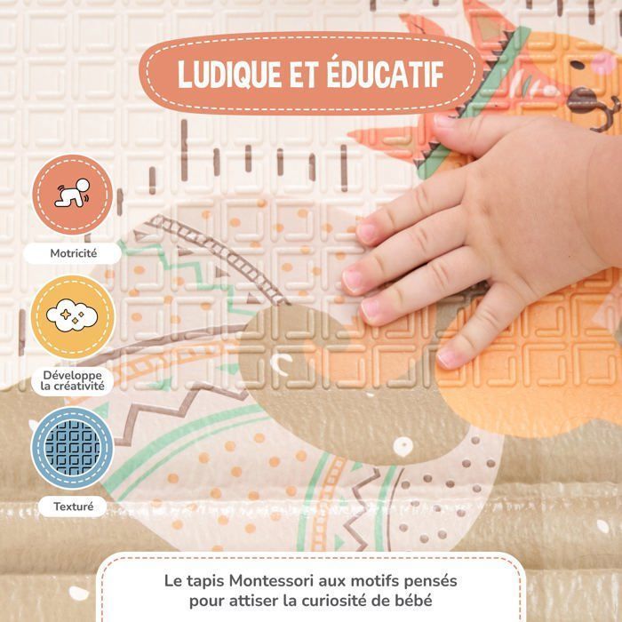 Tapis d'éveil pliable réversible et imperméable - 200x180x1,5cm | Tapis de jeu enfant en mousse - INDIANS | SUPERBE BEBE