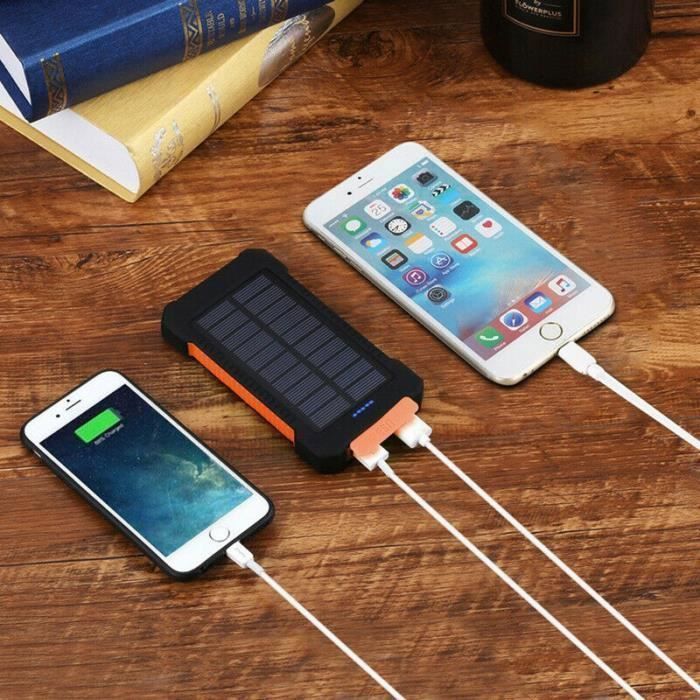 Batterie solaire portable Kaide®50000mAh - Orange - 2USB - Lampe LED étanche