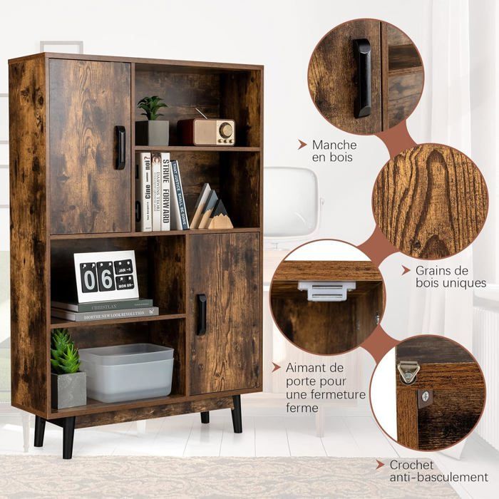 Librería COSTWAY de 4 niveles, 80 x 24 x 119,5 cm, mueble de almacenamiento con puertas, estantes y dispositivo antivuelco, color café.