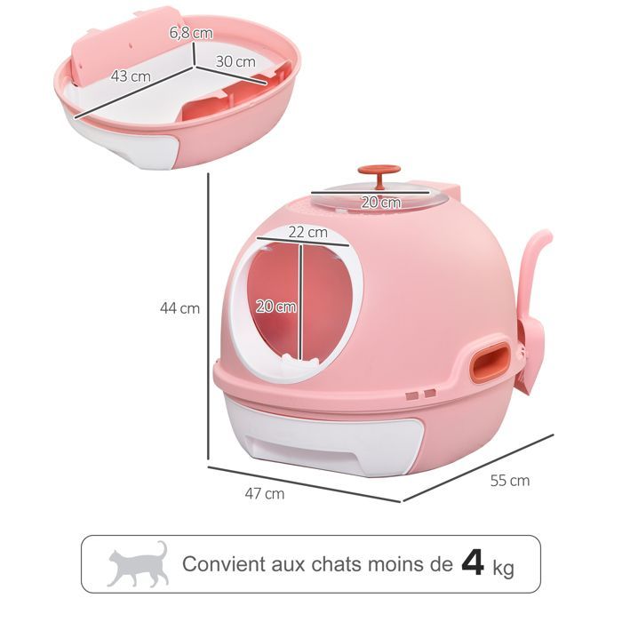 Katzentoilette – Katzenklo-Häuschen – PawHut – tragbare Schublade mit Schwingtür und Schaufel – Kunststoff – rosa