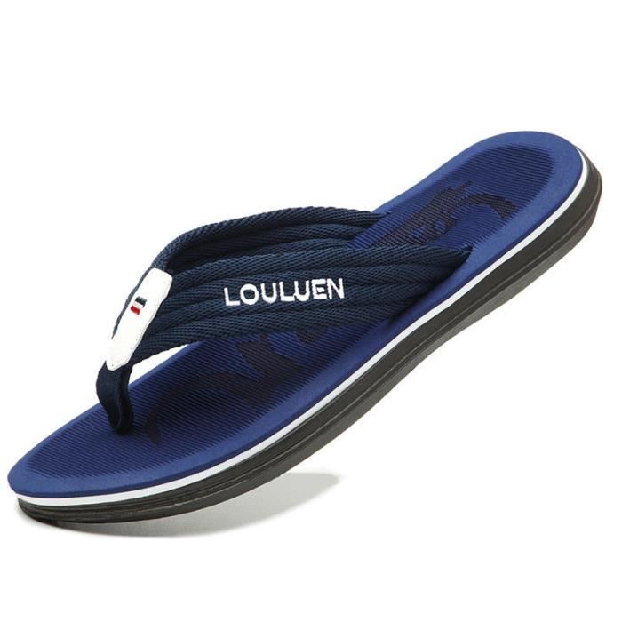 Men's Flat Flip Flops, Non-Slip, Comfortable Summer Beach Shoes - Blue - Adult - PVC