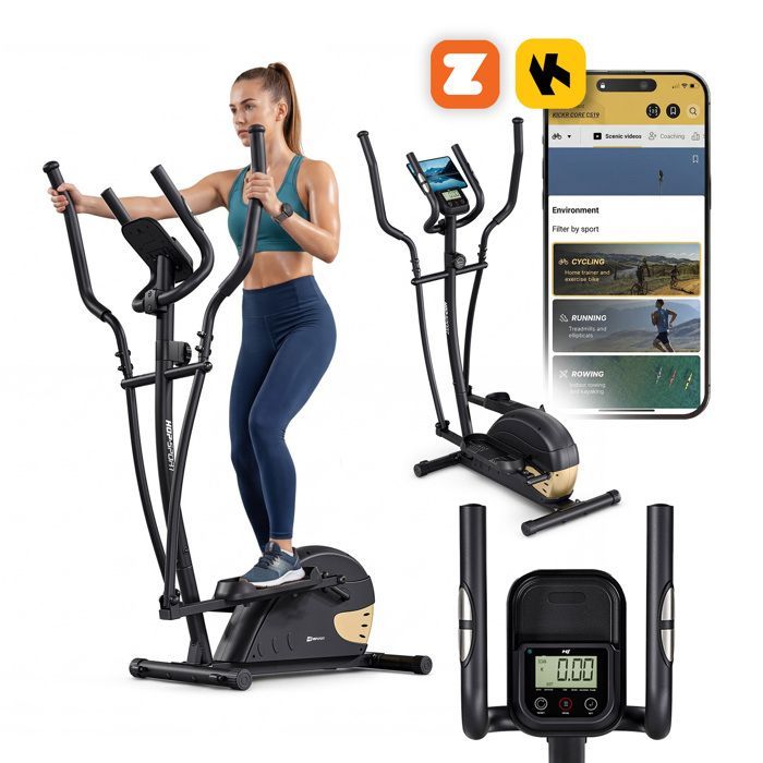 Hop-Sport Focus magneettinen ellipsilaite, Bluetooth-sovelluksen kanssa yhteensopiva, 16 vastustasoa, sykeanturit, maks. 120 kg, kulta
