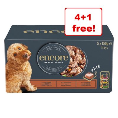 x 150 g/100 g Encore Nassfutter für Hunde – 4 + 1 gratis!*