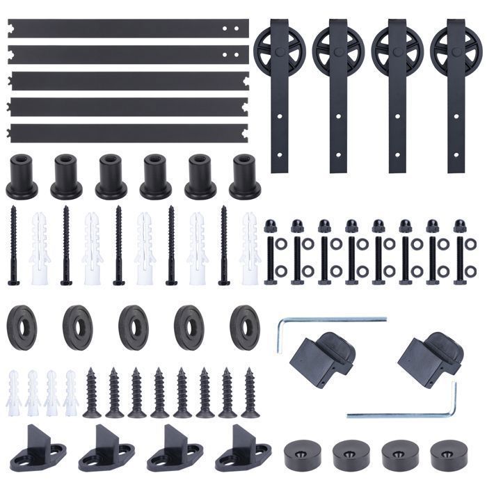 Sistema de herrajes para rieles de puertas corredizas SNOGOLD de 2,44 m/8 pies para puertas dobles de madera colgantes de uso industrial.