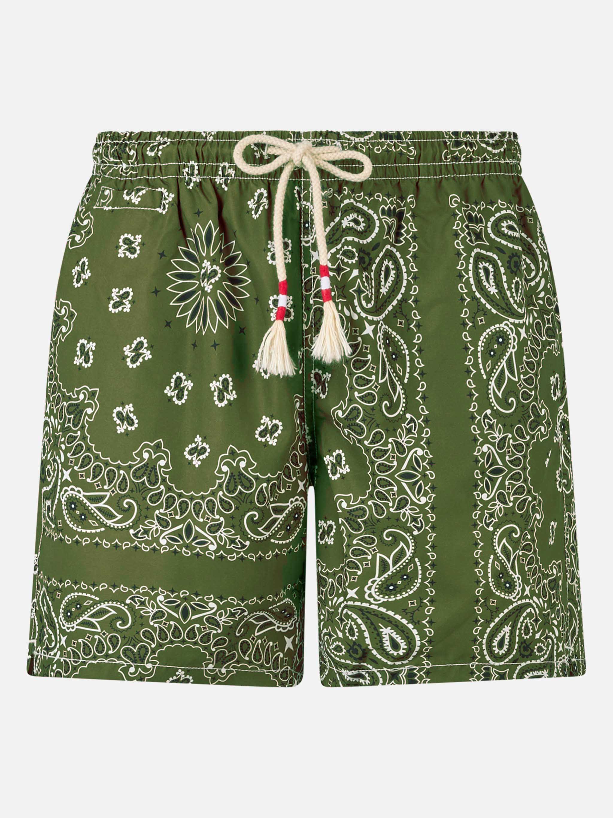 Heren zwempak met groene bandana-print