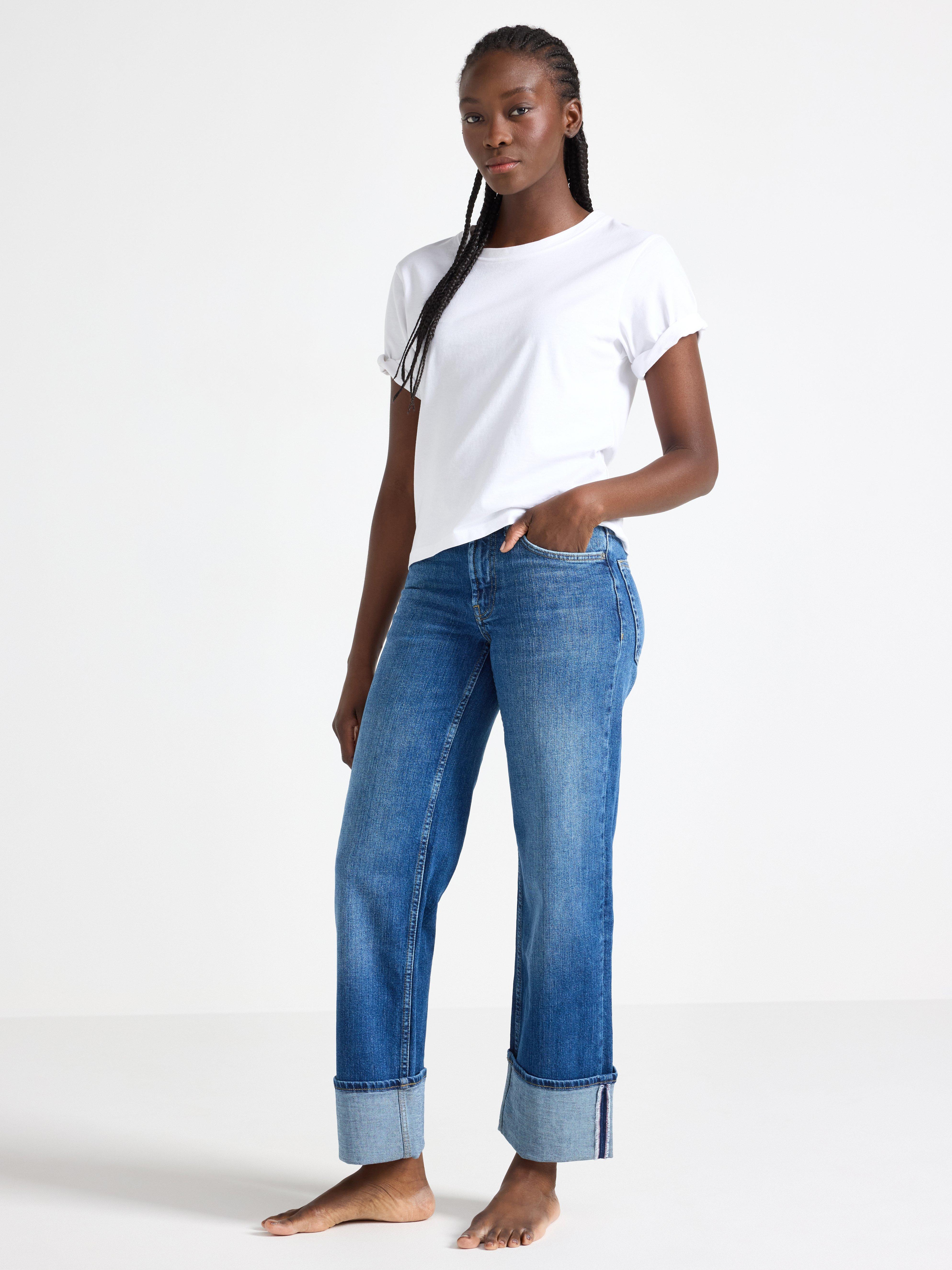 STRAIGHT  jeans med uppvik Denim blue