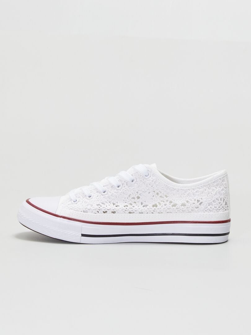 Lage sneakers van macramé canvas - wit
