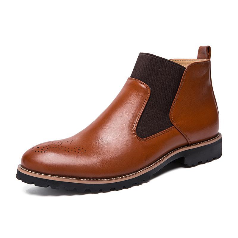 Bottes homme automne en cuir Chelsea style brogue, bottines homme respirantes habillées, chaussures montantes décontractées