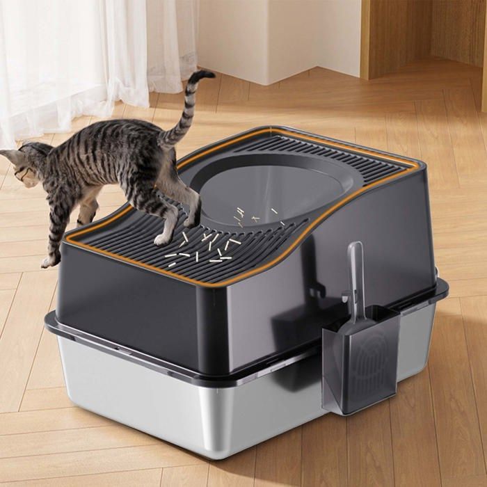 Bac à litière - 60x 40 x 34 cm - maison de toilette pour chat avec pelle - Noir
